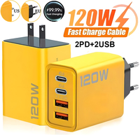 120W Fast Charger Type-C Quick Charge 3.0 USB Charger Adapter 2PD 4 Ports Fast Charging EU/US Plug For Xiaomi iPhone 16 Huawei