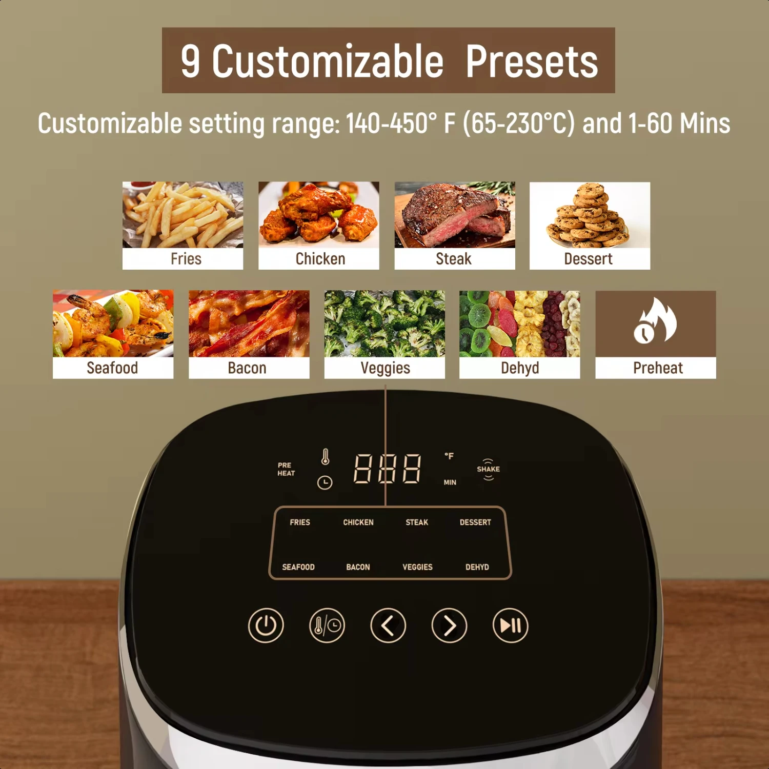 Air Fryer, Oven penggorengan udara 4.2QT dengan 9 program memasak cerdas yang dapat disesuaikan, tampilan kaca antigores, keranjang antilengket