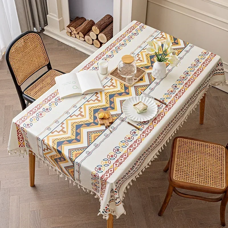 Bohemian Tablecloth Green Plaid Photo Atmosphere Resort Home Textile 2024 New Year Table Cover for Family Gathering Restaurant