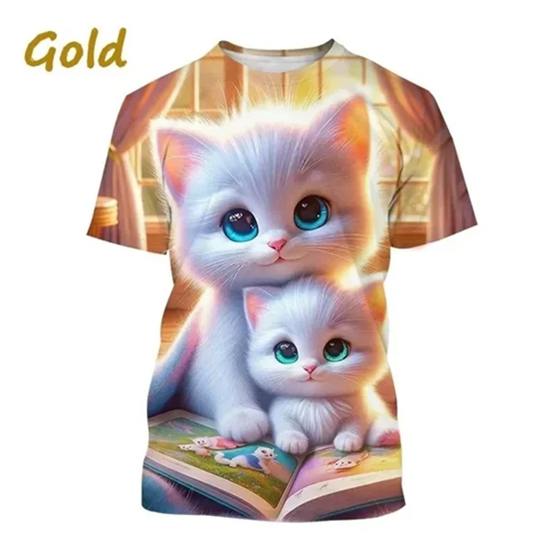 Cat 3D Printed T Shirt Cute Animal Pet Cat Baby Graphic T-shirt For Men And Women Fashion O Neck Short-sleeved Casual Tops