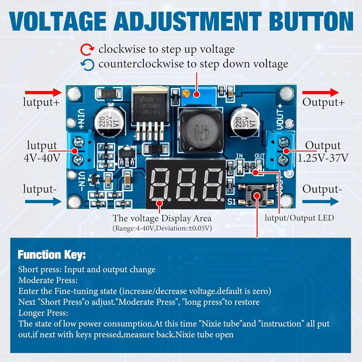 قابل للتعديل LM2596S DC-DC محول فرق الجهد المنخفض الجهد المنظم وحدة الطاقة 36 فولت 24 فولت 12 فولت إلى 5 فولت 2A الجهد استقرار