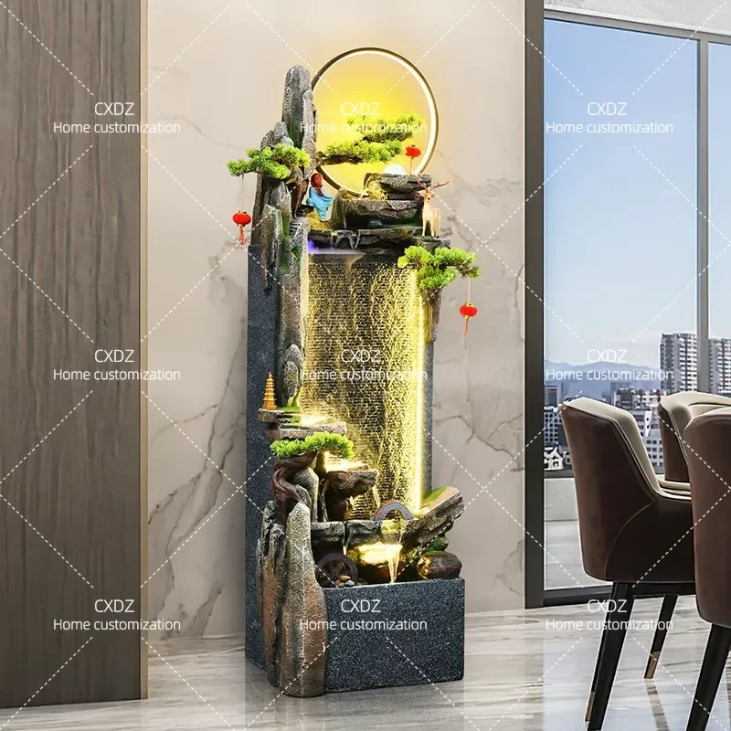 Rockery Waterfall Fountain Lucky Ornament Alpine Style Living Room Office Circulating Water Landscape for Housewarming
