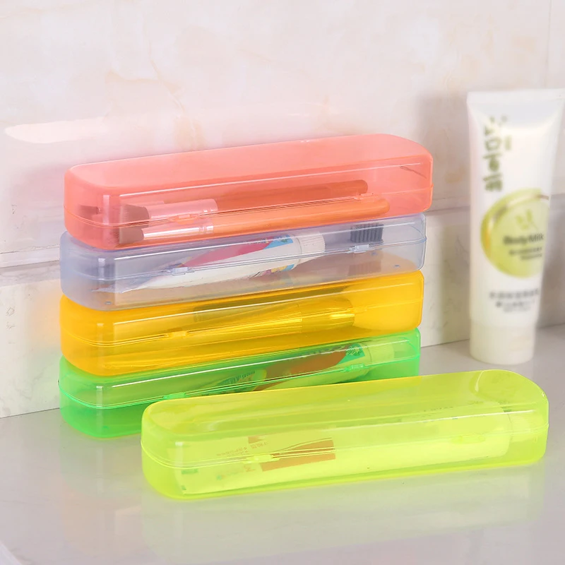 Organizador portátil de viaje para cepillos de dientes, contenedor de almacenamiento de pasta de dientes, caja de plástico de Color caramelo, accesorios de baño