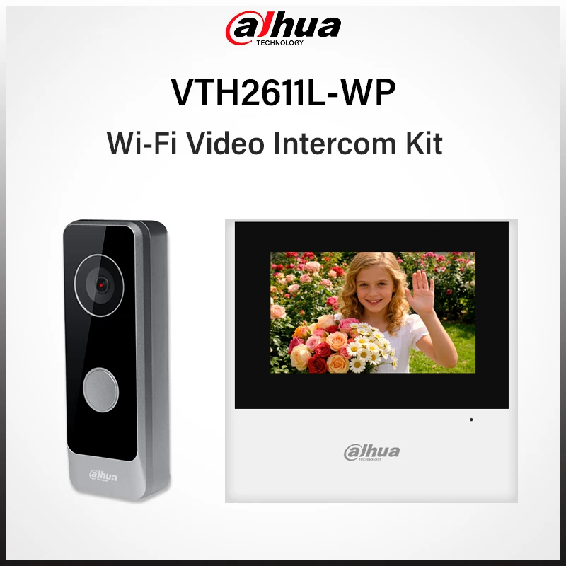 

Комплект видеодомофона Dahua 2MP с Wi-Fi, HD ночным видением, питанием от постоянного тока, видеозвонками через приложение, беспроводной комплект VTO1301R-W, включая VTH2611L-WP