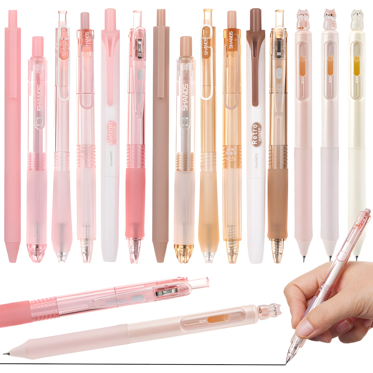 

16 Pcs Retractable Rollerball Pens,Include 2Pcs Highlighter,0.5mm Black Gel Ink,Quick Dry,Smooth Writing Comfortable Grip Pen