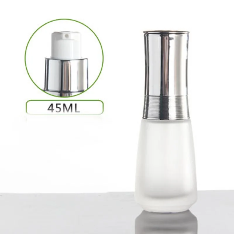 

45ml frosted glass bottle with silver/gold pump lid for lotion/emulsion/serum/toner/foundation skin care cosmetic packing