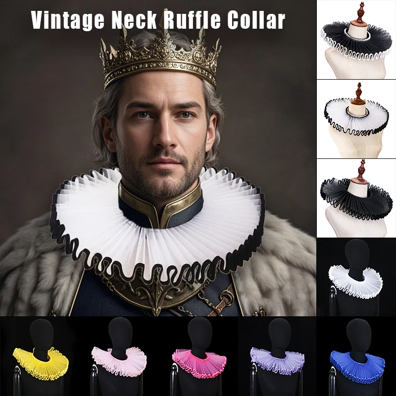 

Renaissance Tulle Ruffled Fake Collar Medieval Cosplay Neck Ruff Literature Art Retro Court Aristocratic Manners Clown Choker