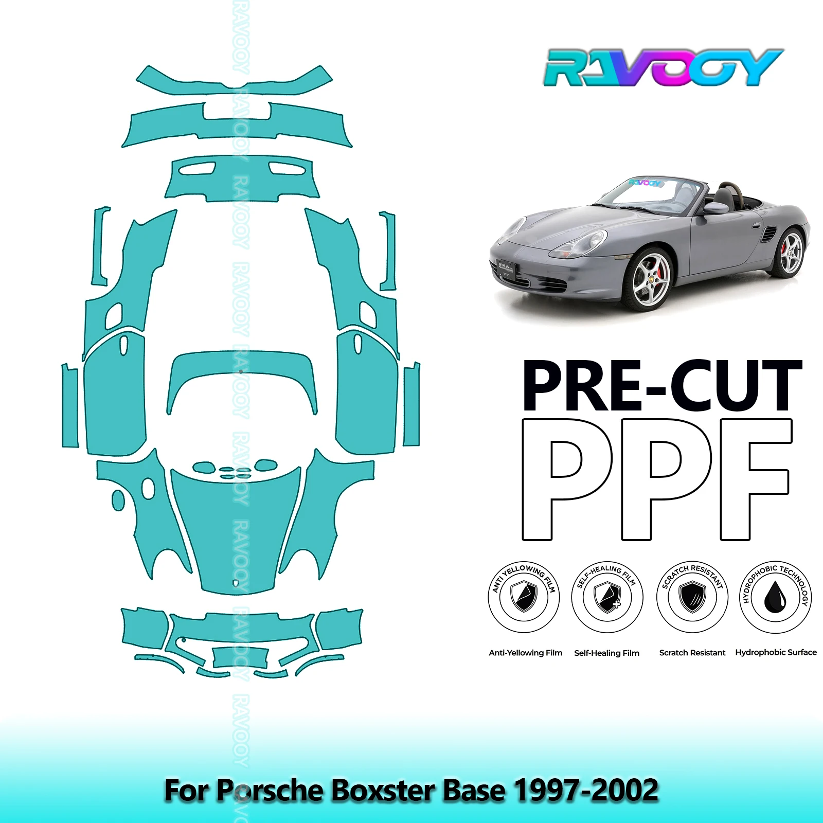 RAVOOY 8.5Mil Custom-Fit Precut TPU PPF Full Vehicle Clear Bra Stone Guard EU UK For Porsche Boxster Base 1997-2002