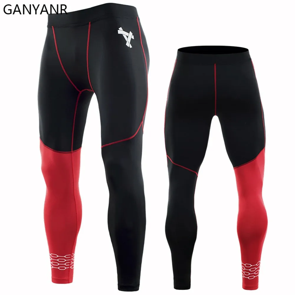 GANYANR legginsy do biegania męska kompresja trening Fitness dres legginsy do jogi Cargo sport piłka nożna siłownia