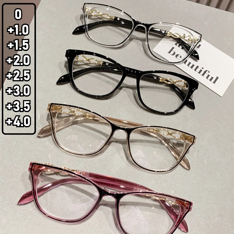 

Vintage Cat Eye Blue Light Blocking Presbyopia Glasses Luxury Ladies Computer Reading Eyeglasses Prescription Far Sight Eyewear