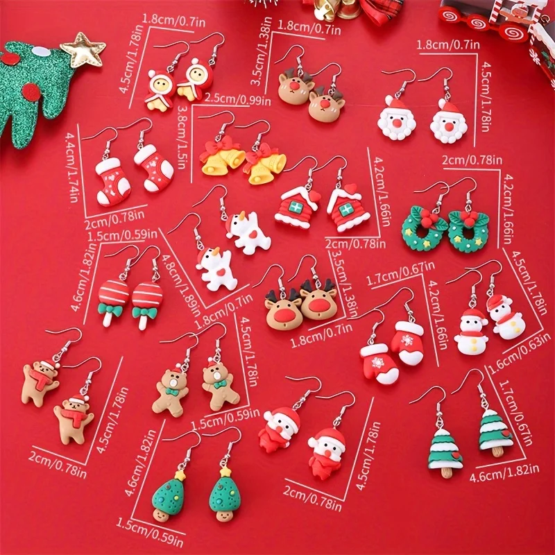 1 pair of cute and exquisite cartoon Christmas series earrings creative fashion Santa Claus elk snowman girl student gift