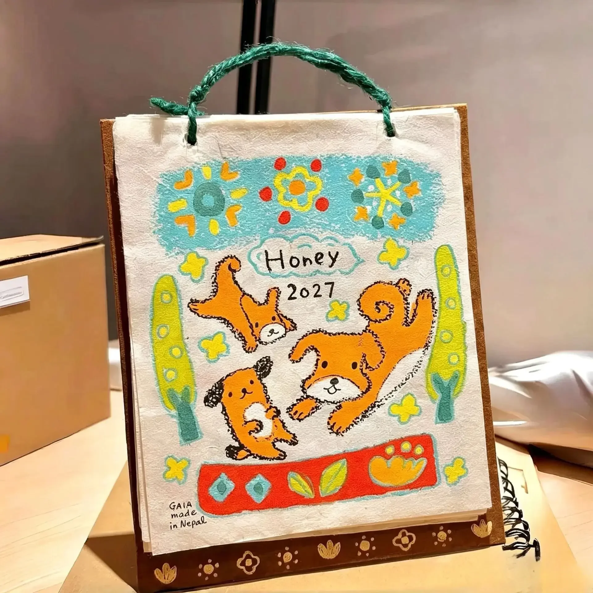 2027 Nepal Calendar Dog Doodle Illustration Desk Calendar Small Animal Monthly Calendar Decorative Hanging Ornament Wall Hanging