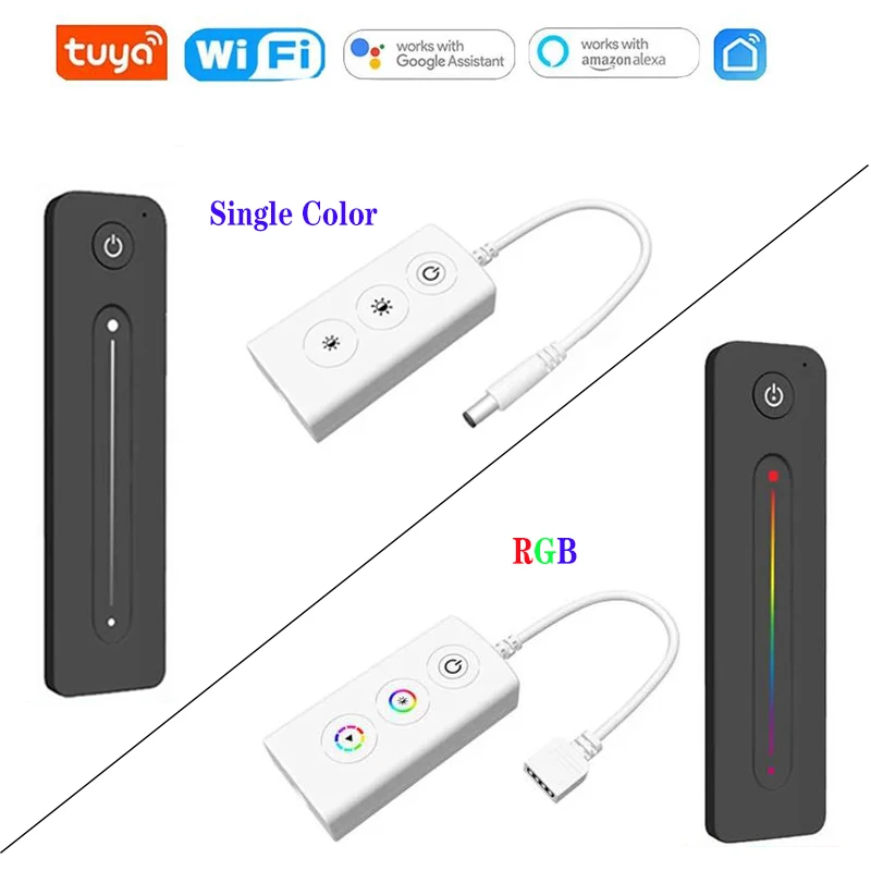 

Tuya WiFi Smart LED Dimmer Controller Single Color RGB 2.4G RF Touch Remote APP Control DC5-24V