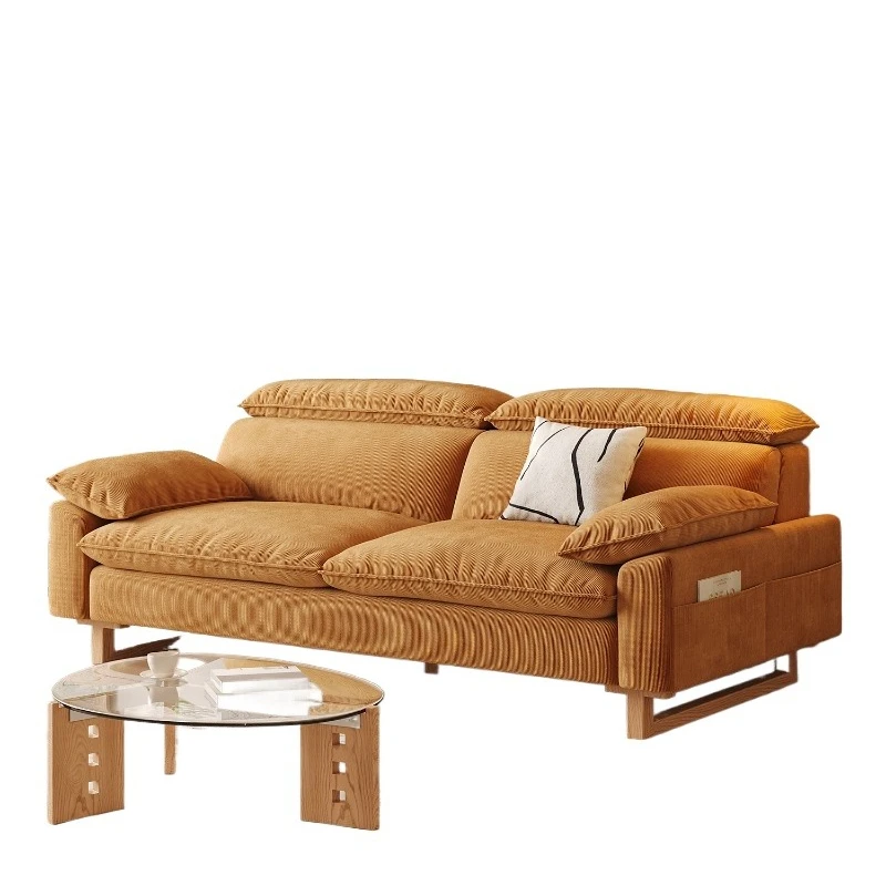 

Sofa living room simple modern cat scratching cloth sofa Japanese retro corduroy high backrest straight row sofa