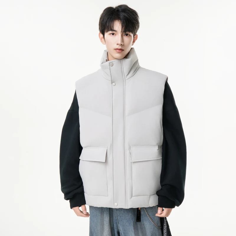 

Winter Cotton Vest Men's Outdoor Workwear Sleeveless Stand Collar Multi-Pocket Jacket Thickened Polyester Fiber Korean Style