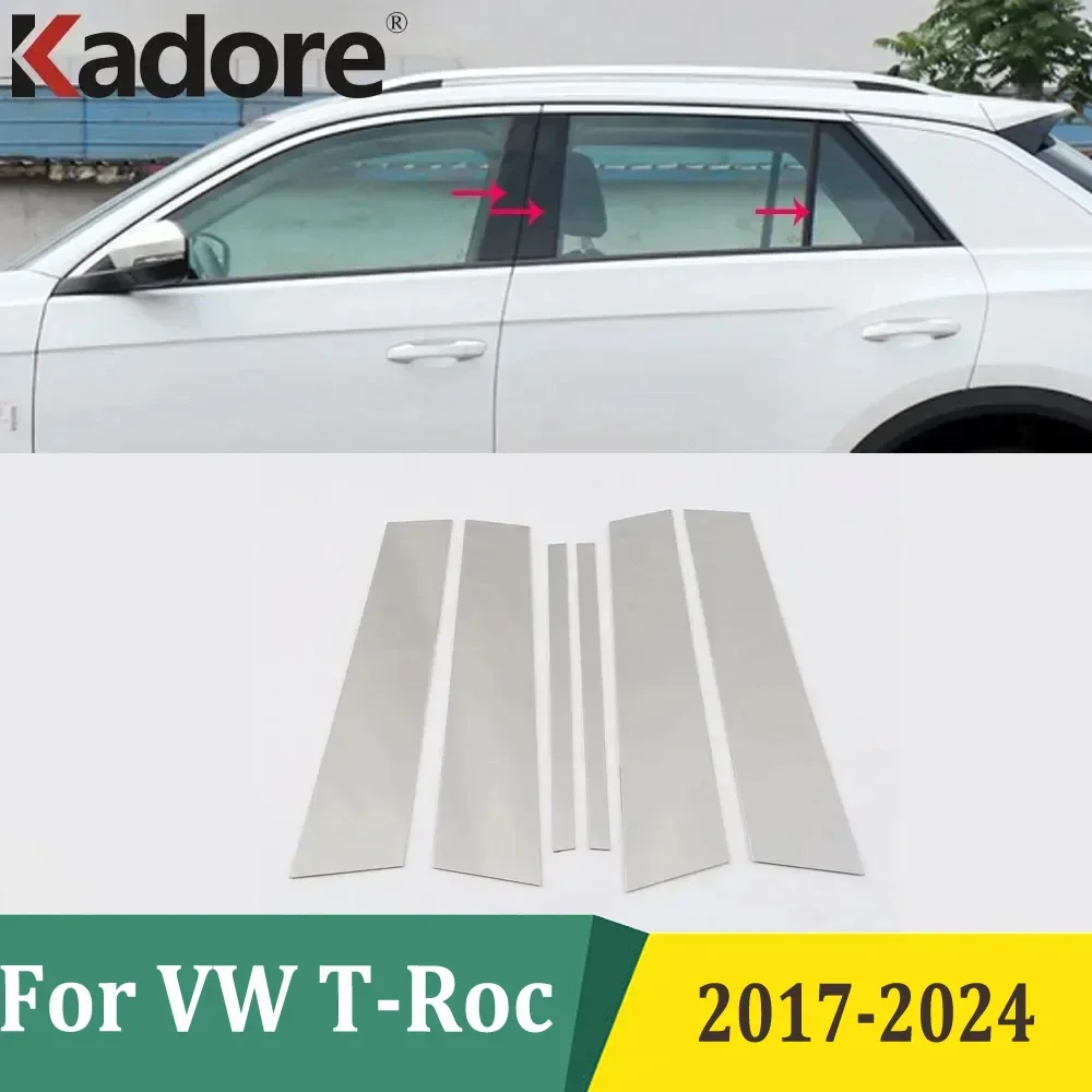 

Для Volkswagen T-Roc TROC 2017-2021 2022 2023 2024, центральные стойки для дверей, окон B + C, накладка на рамку, аксессуары из нержавеющей стали