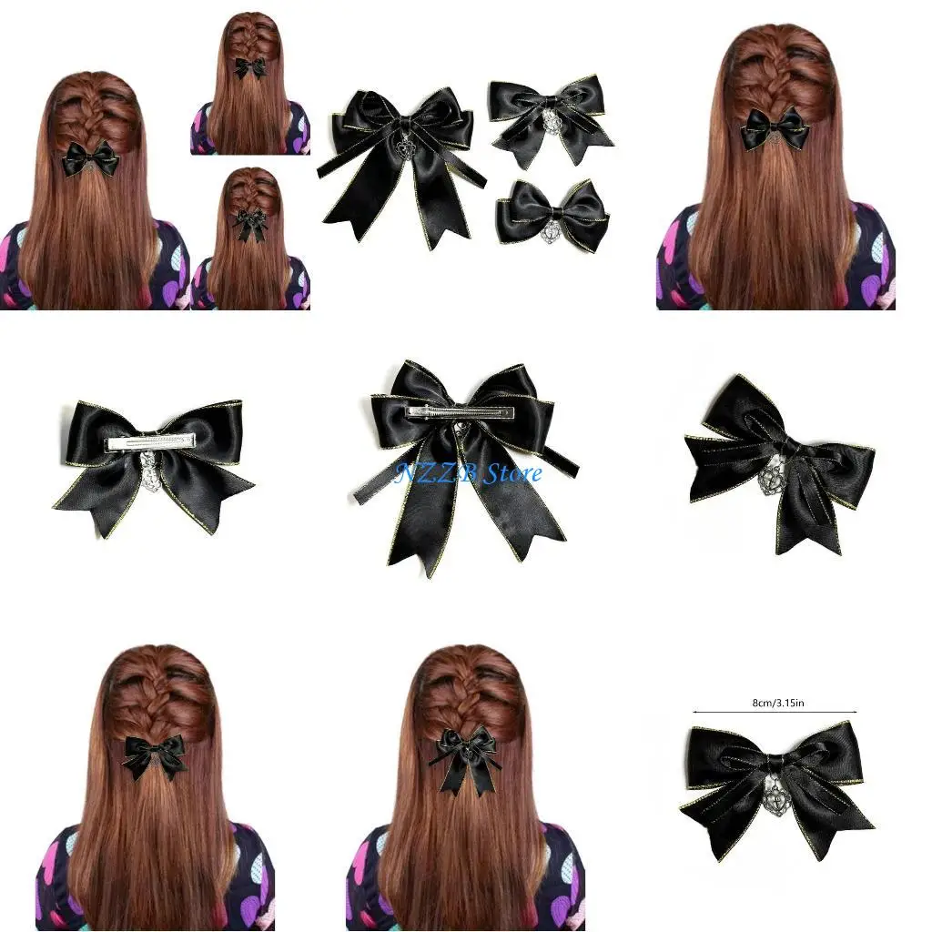 

T21F Black Elegant Hairclip Large Sweet Balletcore Clip Girl Headwear Headdress
