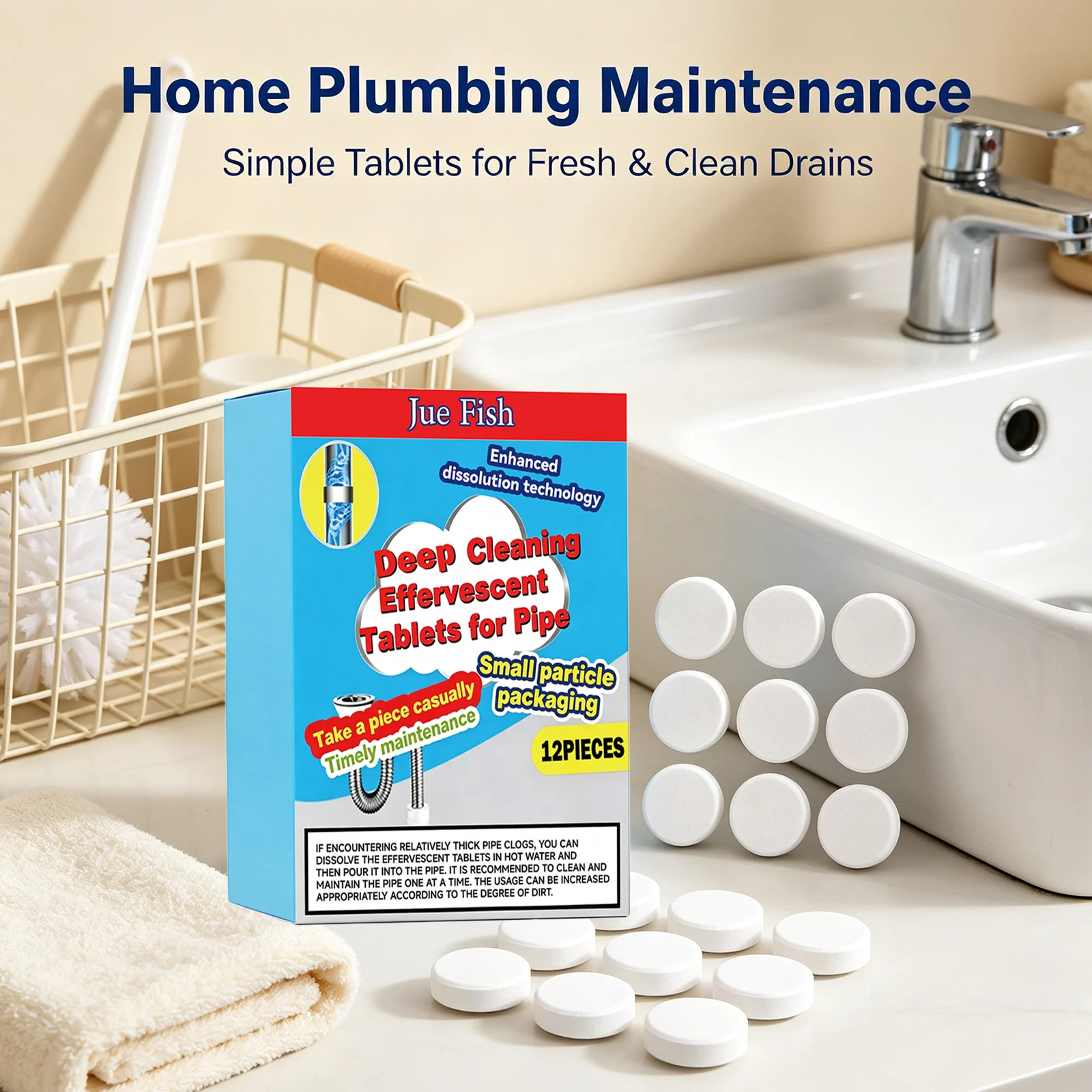 Jue Fish Pipe Cleaning Effervescent Tablets Dissolve Grease & Dirt Remove Blockages Eliminate Odors Sink Drain Cleaner Tablets view 5