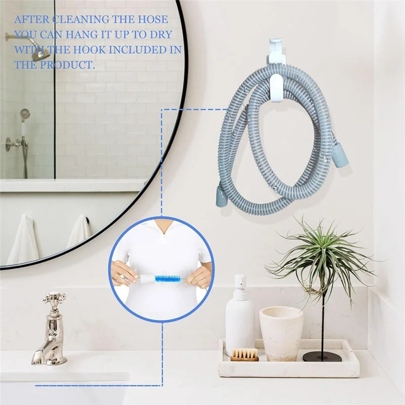 CPAP-slangreinigingsset - complete set bevat 7Ft flexibele CPAP-buisborstel, 7" CPAP-maskerborstel en 2 stuks slanghouderhaken