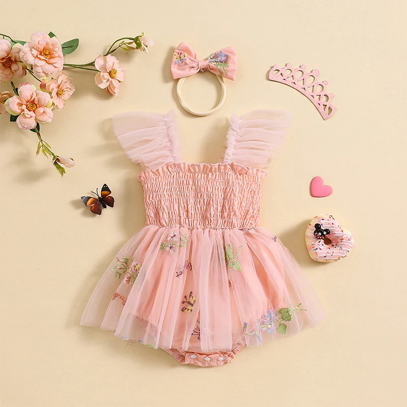 Baby Girl Summer Clothes Lace Romper Dress Mesh Tulle Tutu Skirt Infant Girls Floral Dresses Birthday Party Outfits