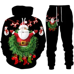 New Year Christmas Men's Anime Hoodie Pant Suit Santa Claus 3D Printed Party Street Wear Women Kids Fun Festive Tracksuit