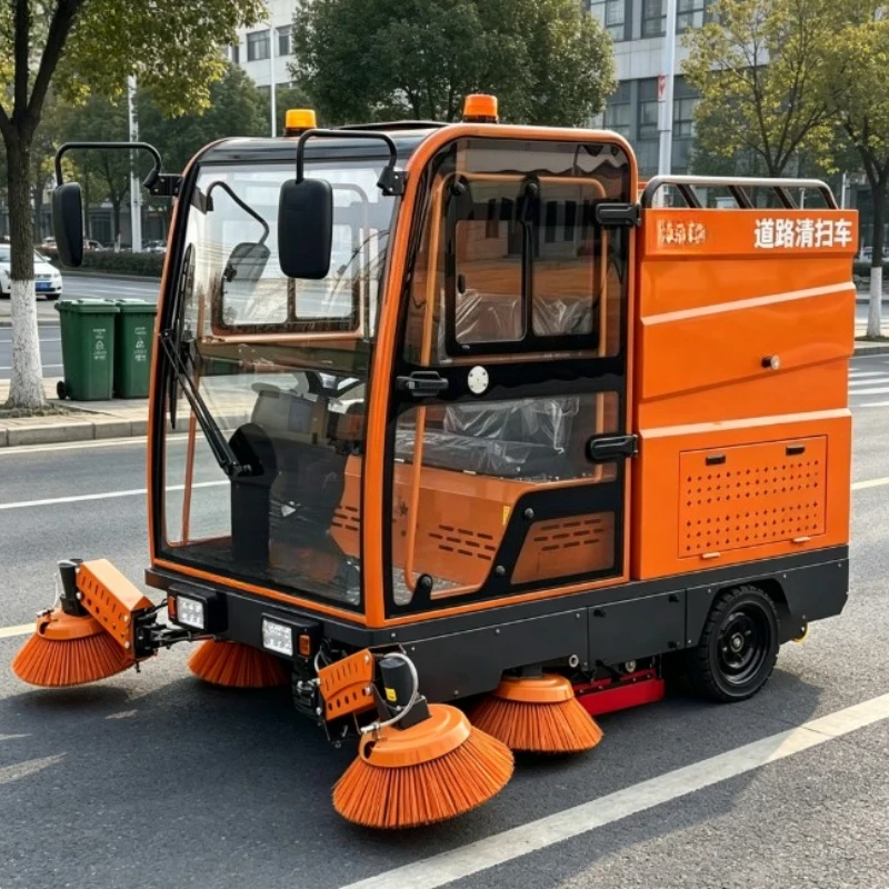 Electric Road Sweeper Full Closed Cab Industrial Sweeping Equipment For Steel Plant Flying Metal Dust Blocking Clearing