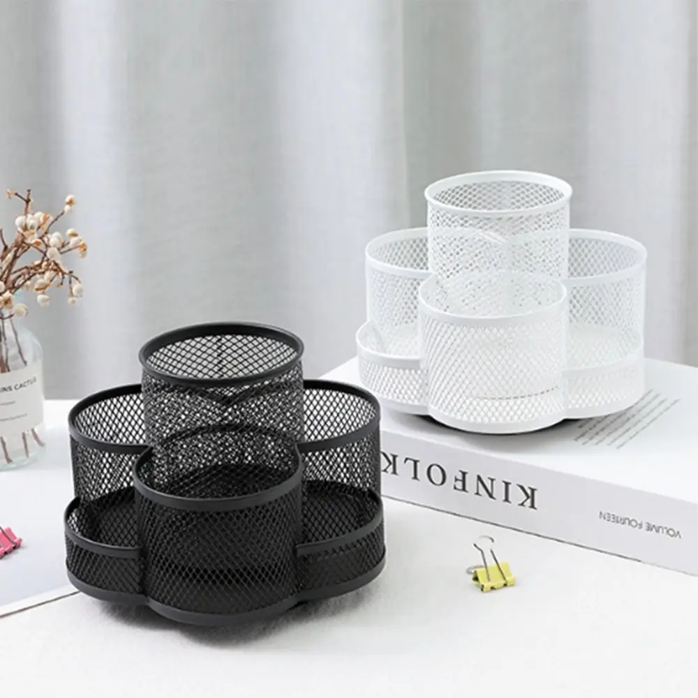 360 Rotatable Metal Mesh Pen Holder Multifunctional 7 Compartments Desktop Pencil Organizer Large Capacity Multi-color