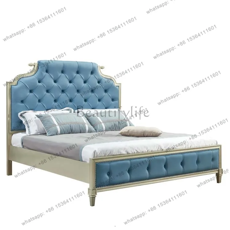 

American light luxury horn solid wood double soft bag leather bed master bedroom