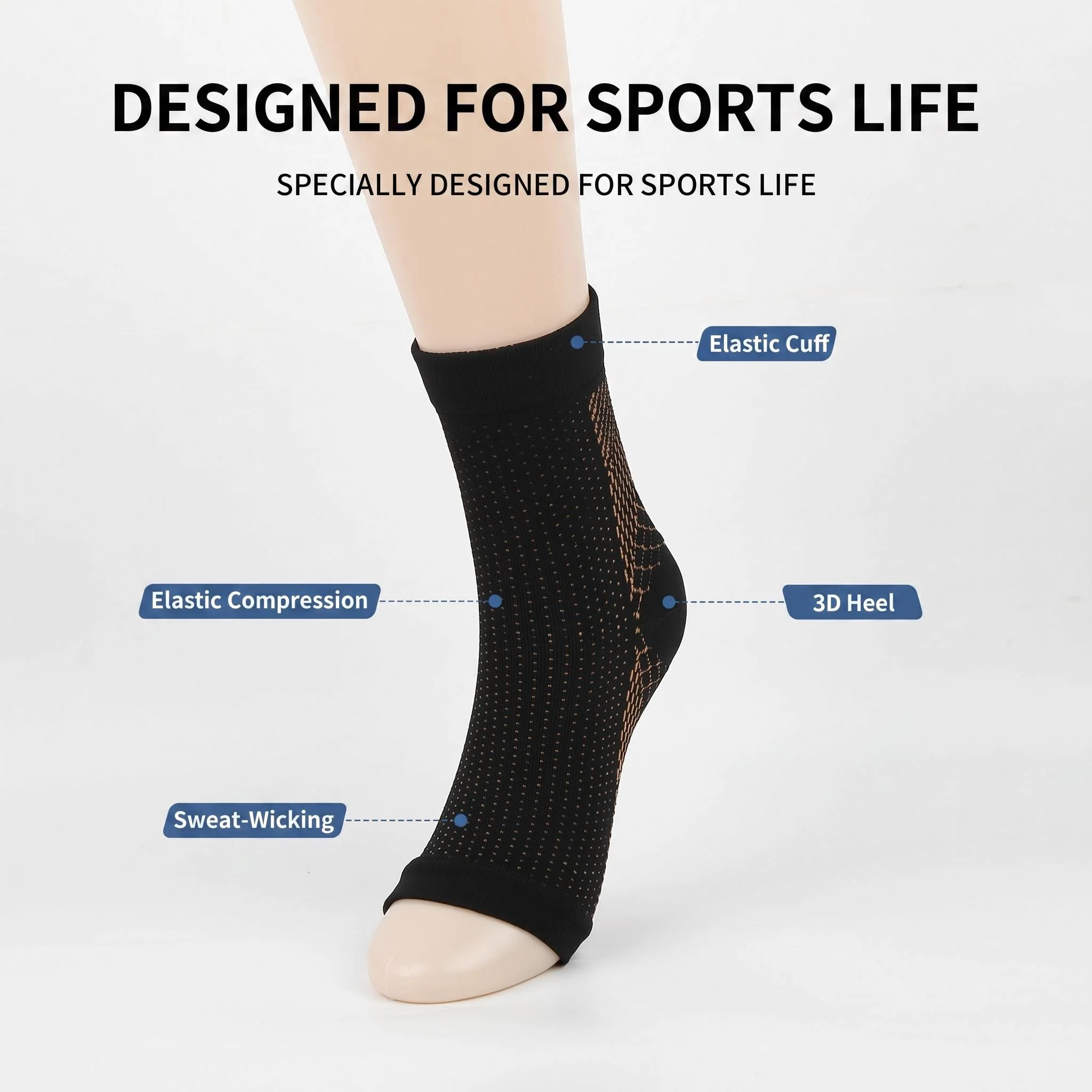 1Pair Sports Ankle Support Brace Compression Sleeve Plantar Fasciitis Sock for Achilles Tendonitis Joint Pain Swelling Heel Spu