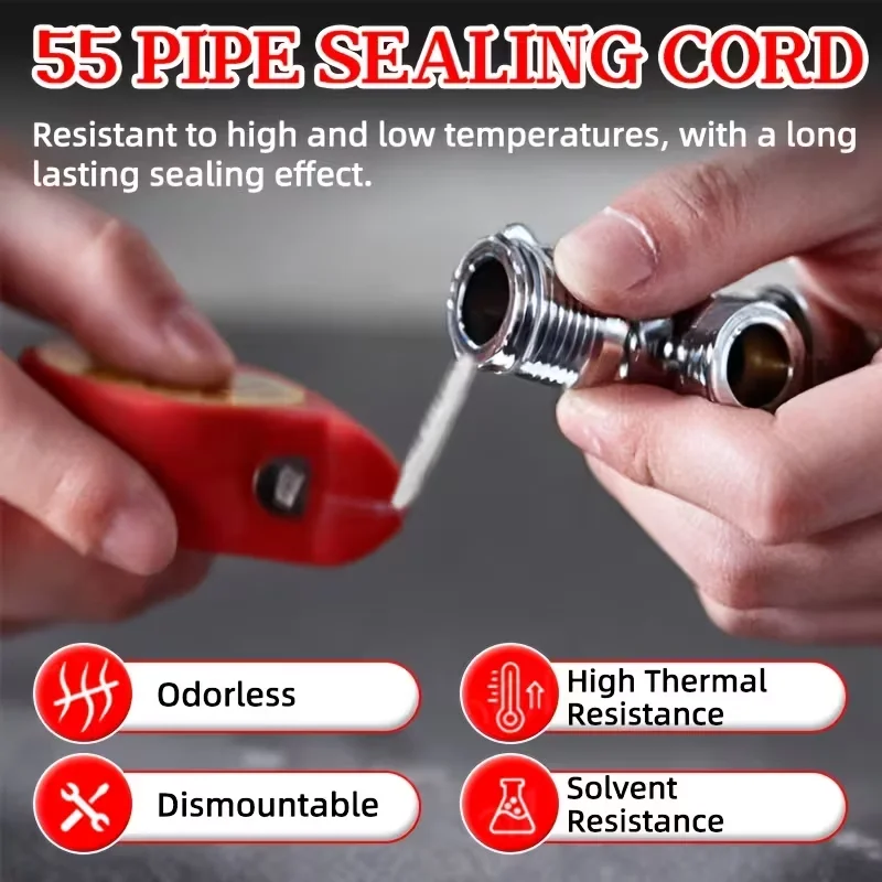 LOOLIFL55 Pipe Sealing Cord 50M,Thread Seal Tape for Gas Water Potable Water Hot Cold Water Plumbing Pipe Fitting Sealant with