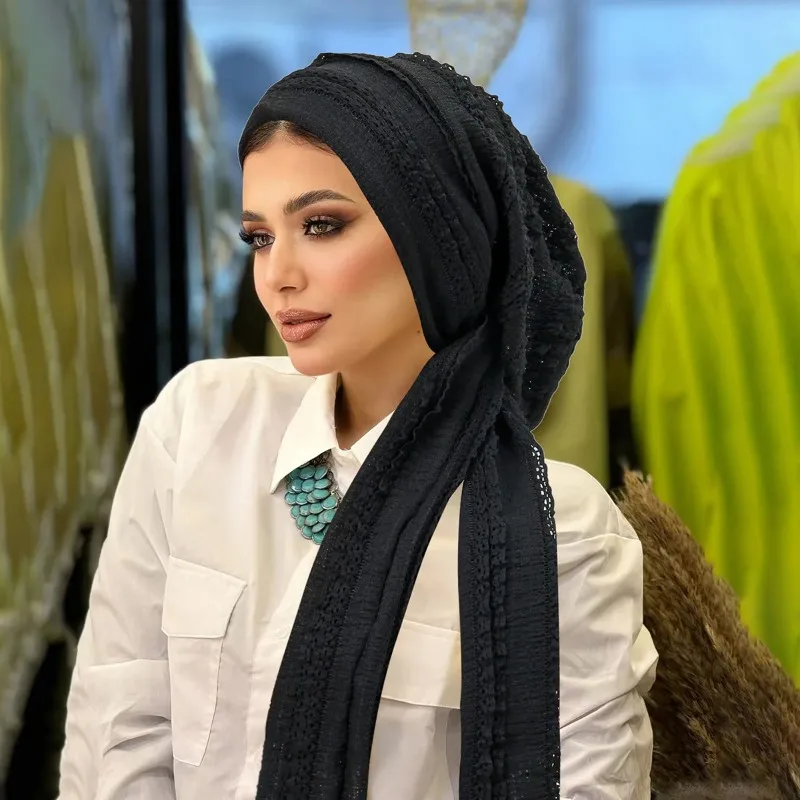 

Fashion Lotus Crepe Hijab Scarf, Long Tail Tie Modest Head Wrap for Women's Daily Outfit