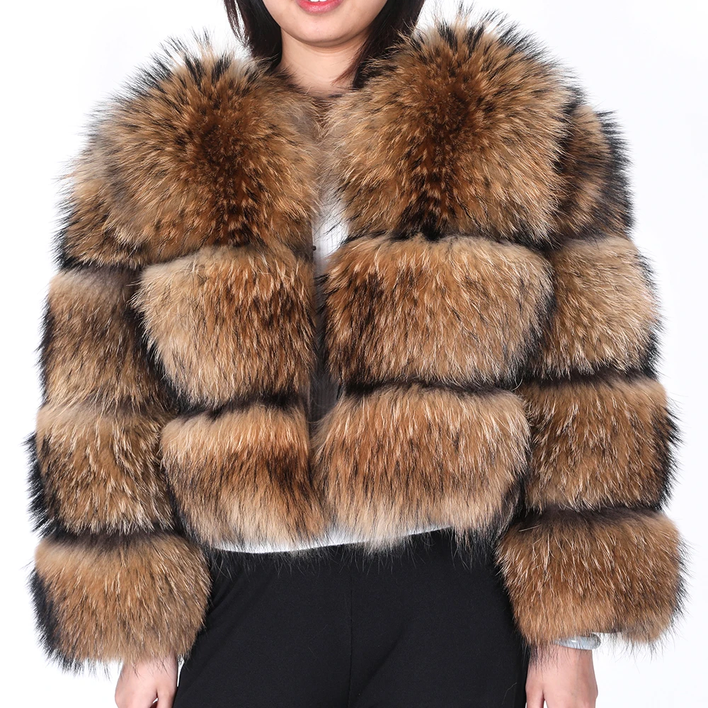 2020 Winter New Women's Real Fur Coat Natural Raccoon Fur Jacket High Quality Fur Round Neck Warm Woman Y2K Clothes