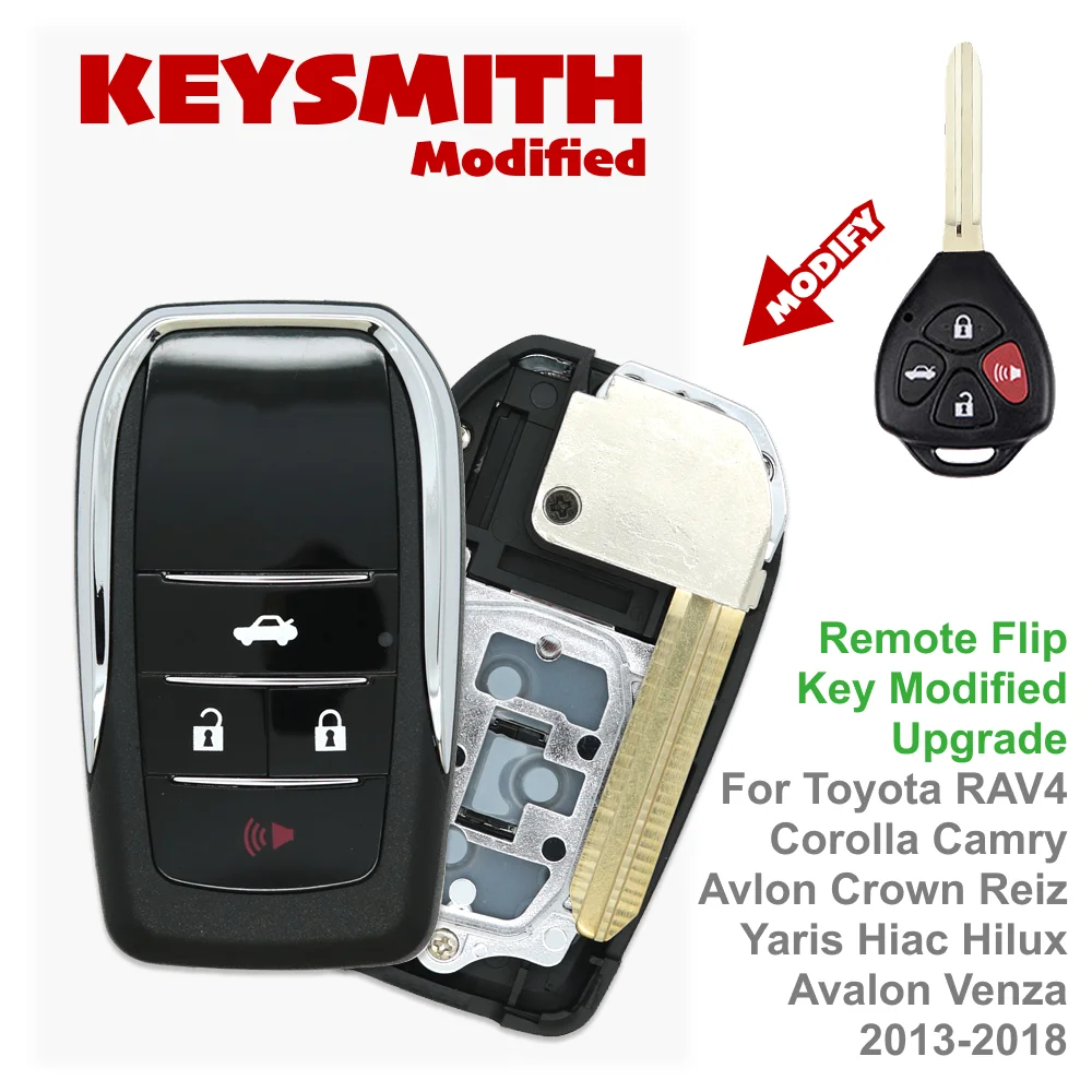 KEYSMITH Simple DIY Modified Flip Key Luxury Upgrade Pocket Friendly 4 Buttons for Toyota RAV4, Corolla, Camry 2013-2018