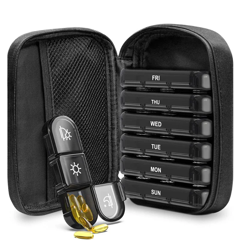 21 Grids Weekly Pill Organizers Container Moisture-Proof Pill Box With PU Leather Case Medicine Box Bag