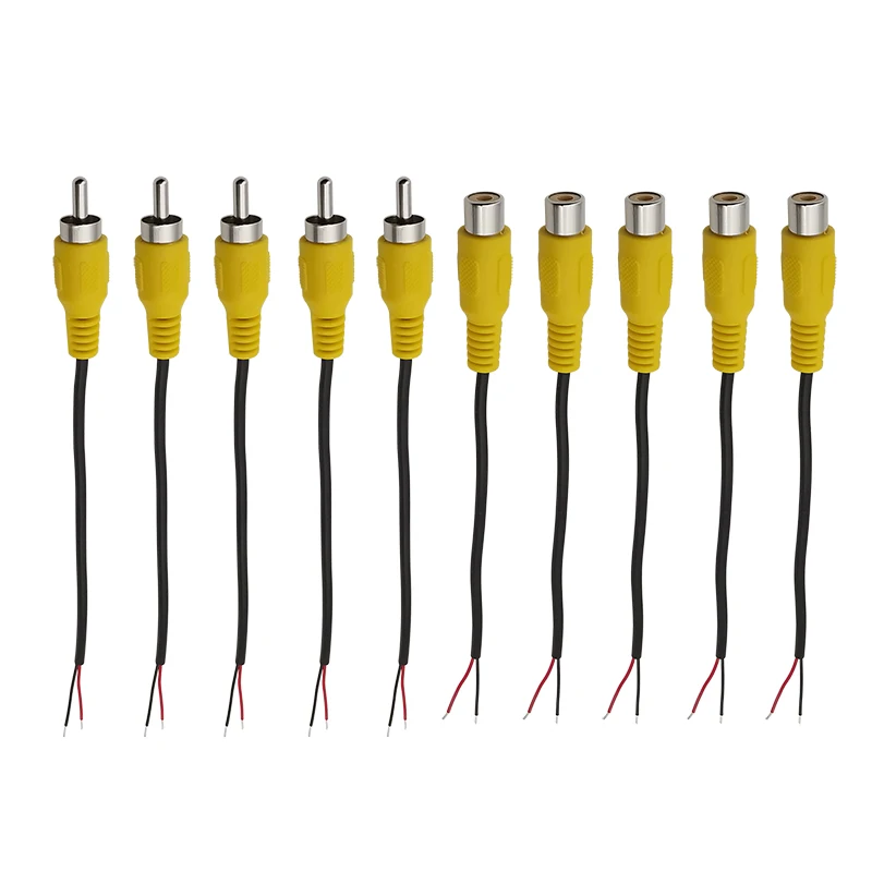 10Pcs RCA Male Female to Bare Wire Open End Pigtail Audio Video Connector RCA Plug Socket Extension Wires Connectors 15CM