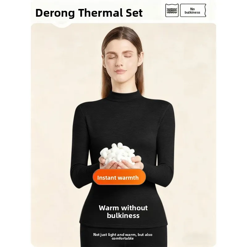 طقم ملابس داخلية حرارية من الصوف السميك للنساء قميص Dervo يولد للحرارة من الصوف القطني الدافئ للخريف والشتاء ضروري #4