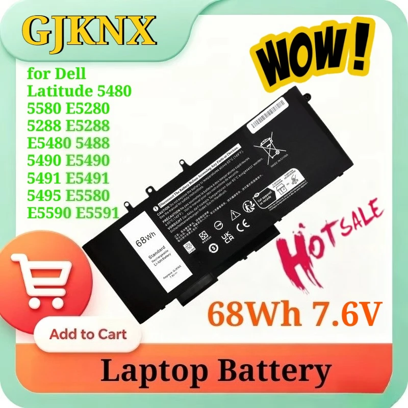 

68Wh 7.6V GJKNX Battery for Dell Latitude 5480 5580 E5280 5288 E5288 E5480 5488 5490 E5490 5491 E5491 5495 E5580 E5590 E5591