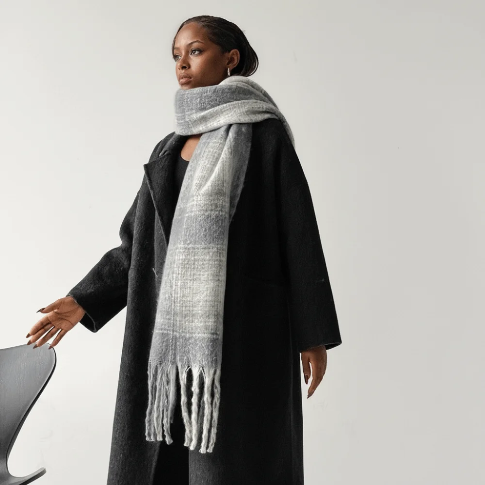 

Classic Mohair Plaid Wool Scarf Tassel Winter Cashmere Scarves Thicken Korean Style Long Shawl Autumn Winter