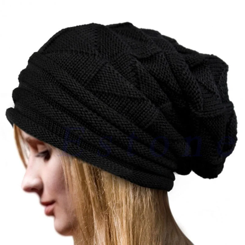 Knitted Hat Unisex Oversize Winter Skiing Cycling Outdoor Sports Comfortable Soft Cold Resistant Warm Pleated Cuffed Cap