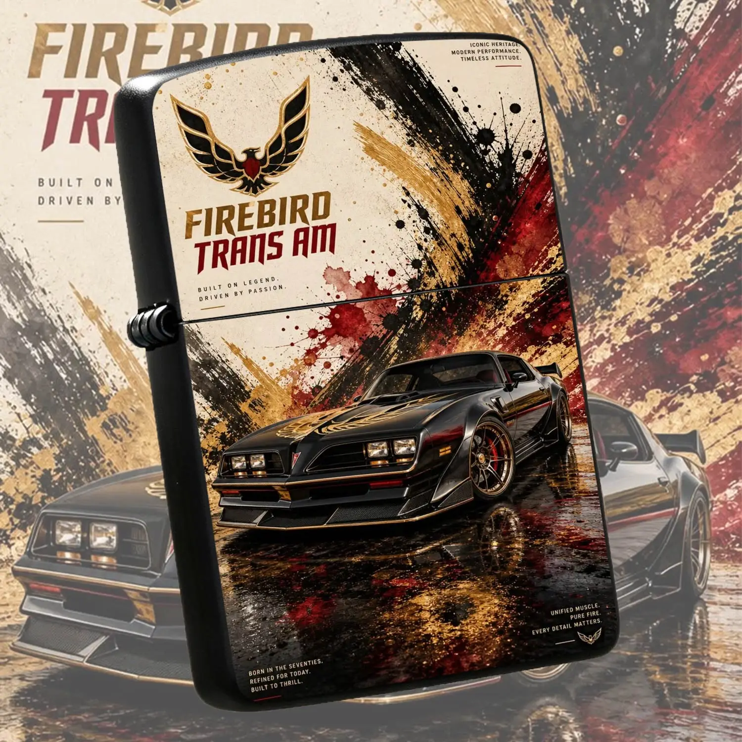 Retro Firebird Trans Am Themed Decorative Lighter, Stylish Art Print Pocket Lighter, Suitable for Daily Commute, Outdoor Activities, All Scenarios, Exquisite Practical Gift Choice for Personal Use or Gifting to Friends A Humorous And Inter