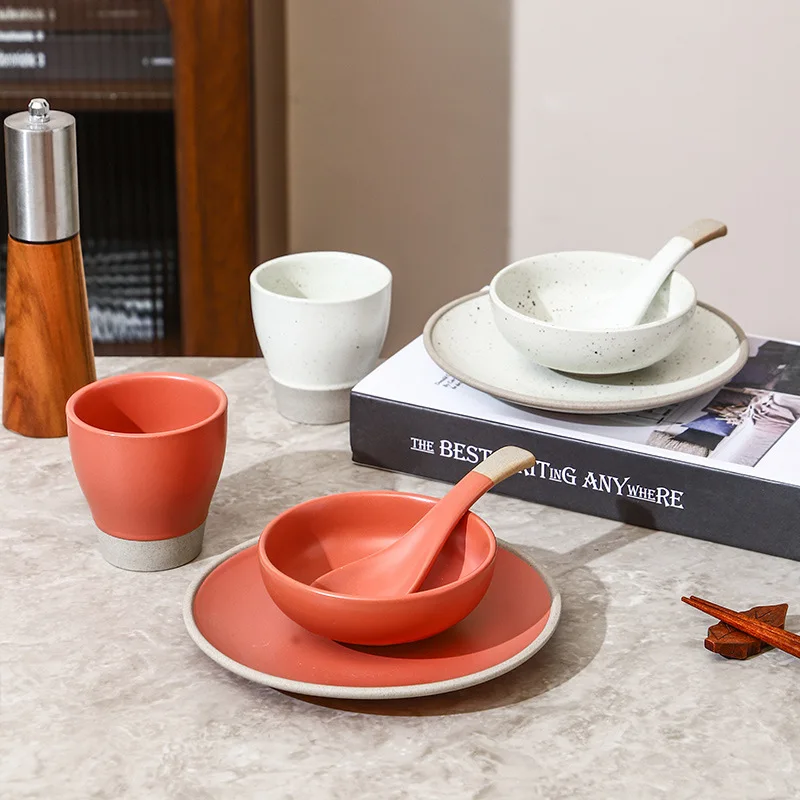 

YJQ coarse pottery tableware hotel restaurant commercial table dishes spoons household rice bowl soup bowl