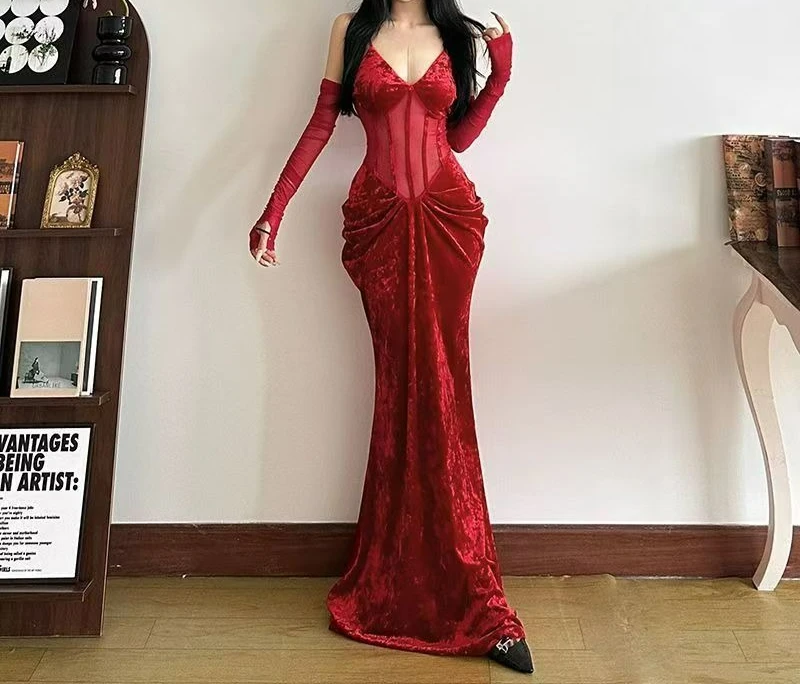 2025 عيد الميلاد السنة الجديدة رداء خفيف فاخر مثير شبكة الربط فستان جميل الظهر المرأة #2