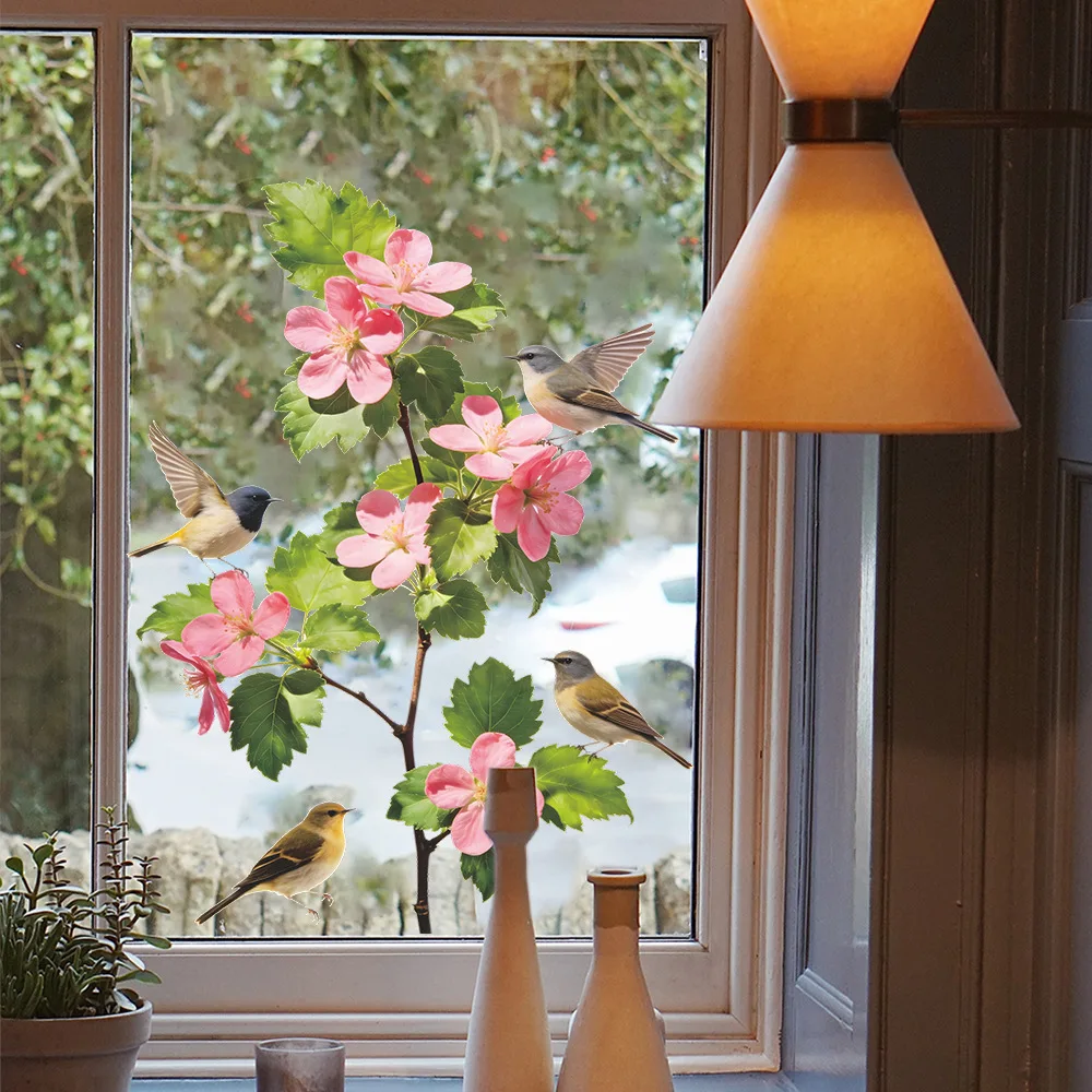 2026 Spring Begonia Flower Self Adhesive Window Stickers Outdoor Glass Door Mirror Home Decorative Decals
