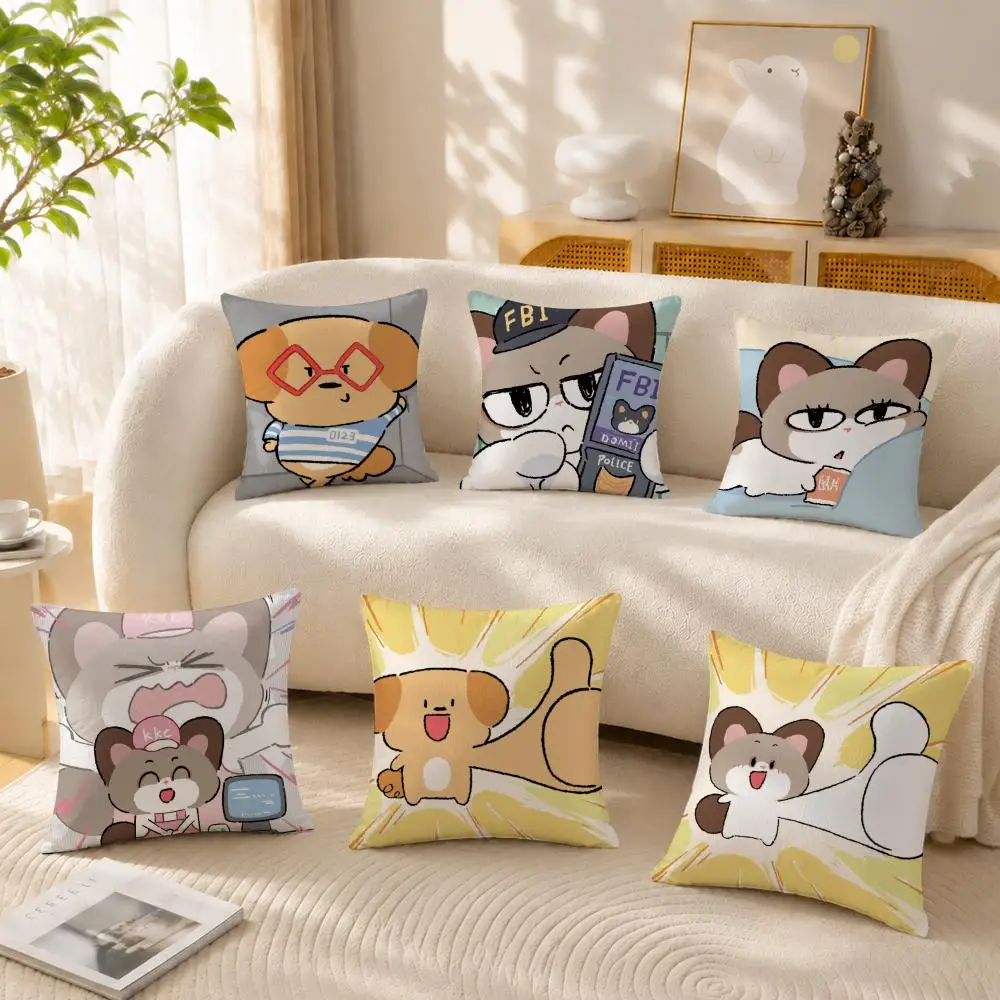 Cute Cat And Dog Cushion Cover Anti-dustmite Pillowcase Invisible zipper silky short plush Sofa cushion cover