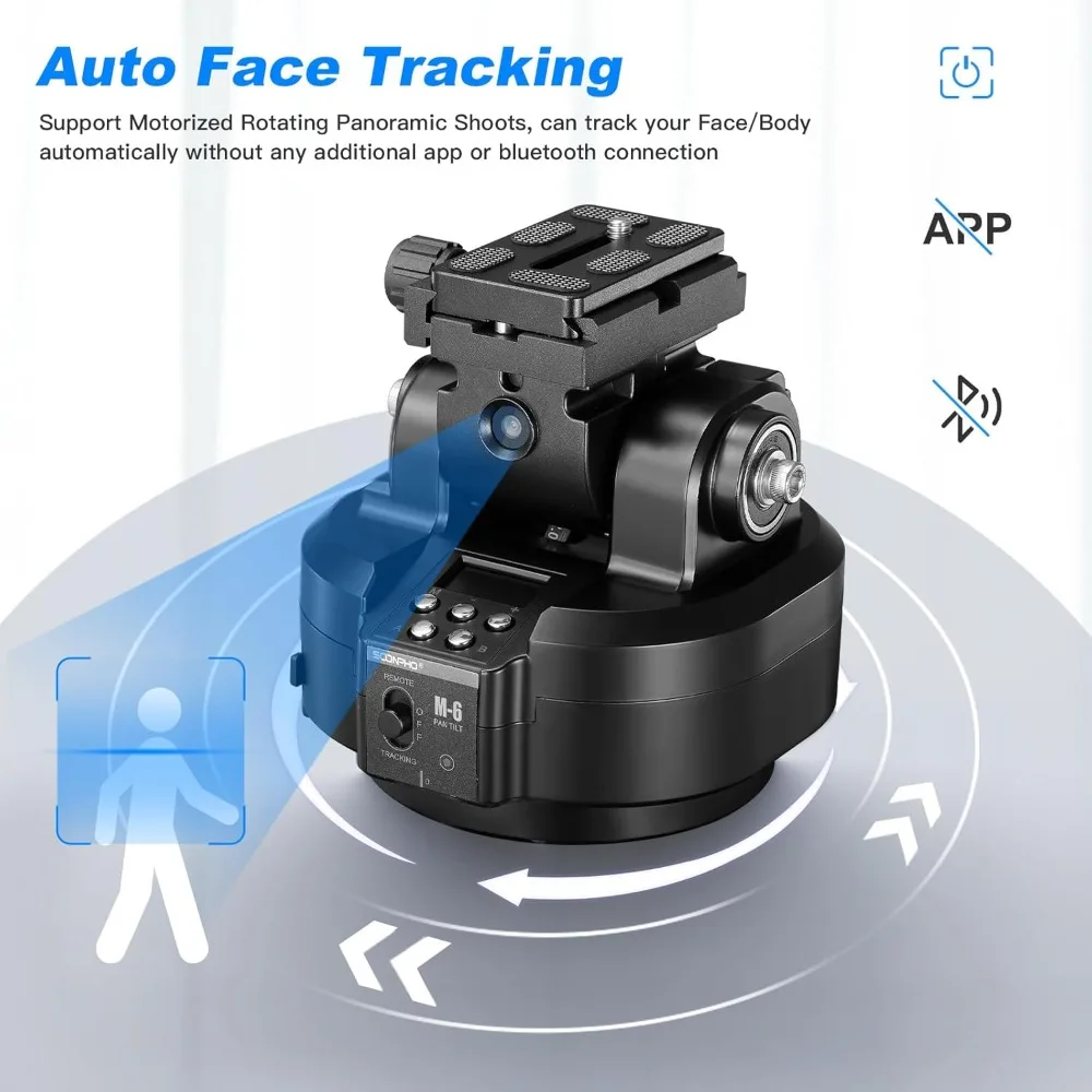 

M6 Auto Face Tracking Motorized Rotating Panoramic Tripod Head, Remote Control 360° Pan Tilt Head