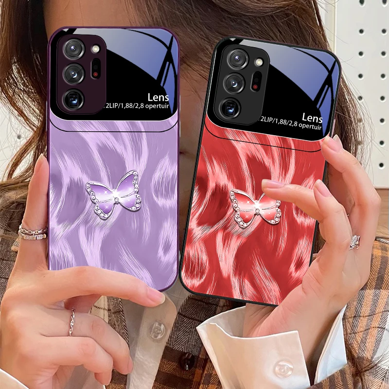 

Pink Diamond Butterfly For Samsung M02 12 Note 8 9 10 20 A 01 A02 A03 Core 04 05 06 10 12 13 14 15 A16 glass Ultra phone case