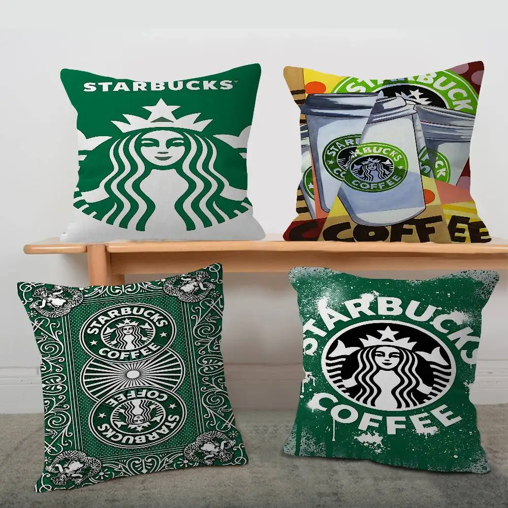 Funda de almohada con diseño de logotipo de Starbucks, decoración navideña