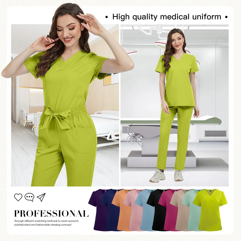 Nurse Accessories Medical Surgical Suits Solid Color Health Service Nursing Uniform Set Scrub Doctor Costume Women Spa Work Wear