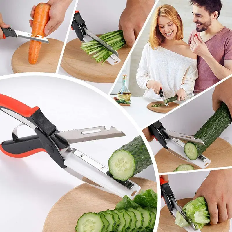 6 IN 1 Kitchen Scissor Cutting Board Utility Cutter Multifunction Stainless Steel Vegetable Meat Scissor kitchen Accessories