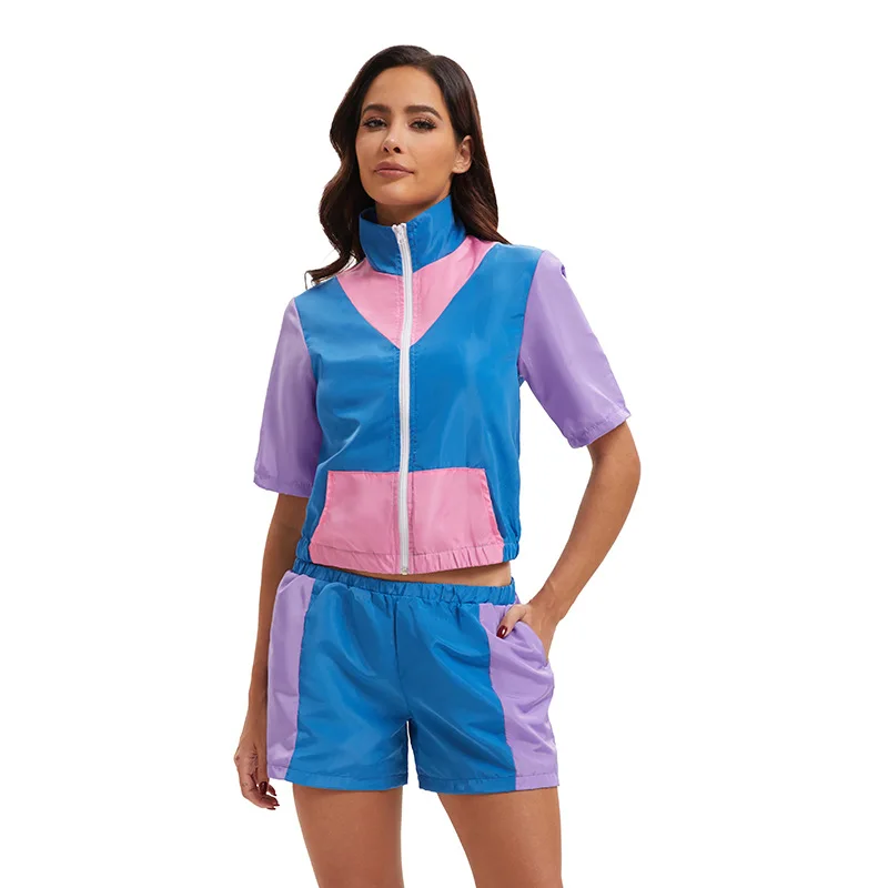 كرنفال ديسكو ريترو 80s العصرية الأزياء سستة المرأة الرياضية حزب مرحلة الأداء اللباس مجموعة